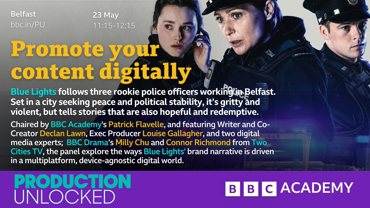 The smash-hit #BlueLights follows three rookie police officers in Belfast.

At #ProductionUnlocked, Writer and Co-Creator @DecLawn, EP Louise Gallagher, BBC Drama’s Milly Chu and @TwoCitiesTV's @_ConnorRichmond discuss the show's amazing digital success 👉 bbc.in/PU