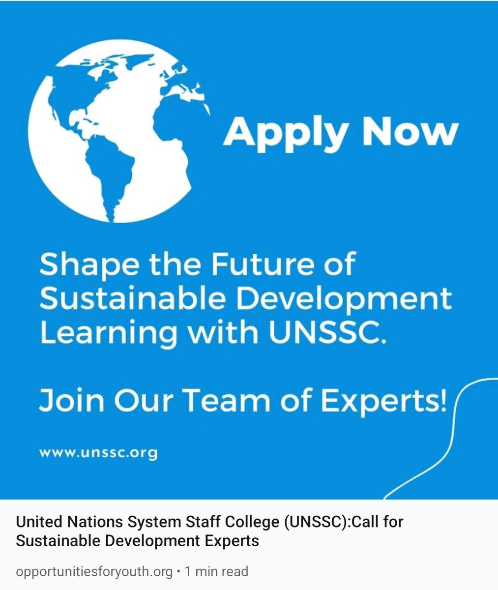 opportunitiesfy's tweet photo. ๐ท United Nations System Staff College (UNSSC): Call for Sustainable Development Experts ๐ท
Link https://t.co/KpmzIXNvBO
#UNSSC #SustainableDevelopment #SDGs #GlobalGovernance #ExpertsWanted #Sustainability #sustainable #learning #environmental #procurement #psychology https://t.co/ZmPAlGfXR8