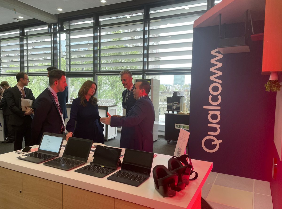 QC_EUPolicy's tweet photo. It was a pleasure to welcome the UK’s Secretary of State for Education @GillianKeegan to the @Qualcomm booth at #EWF2023 and share how our innovations are transforming #connected and virtual learning 🇬🇧 https://t.co/tpm2HyQunG