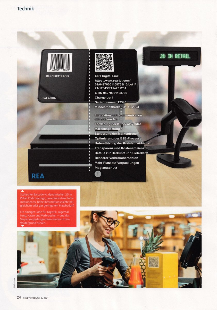 mobilead's tweet photo. "ONE CODE FOR EVERYONE AND EVERYTHING" 
"Ein einziger Code für alle(s)" printed on the front page of the Neue Verpackung magazine. A #GS1DigitalLink in a #QRCode, the Future of Point of Sale (#POS) by 2027 #2DinRetail @GS1Germany @gs1 @REA_JET 
https://t.co/eaQqM5er8n (german) https://t.co/YVixCsYpVf