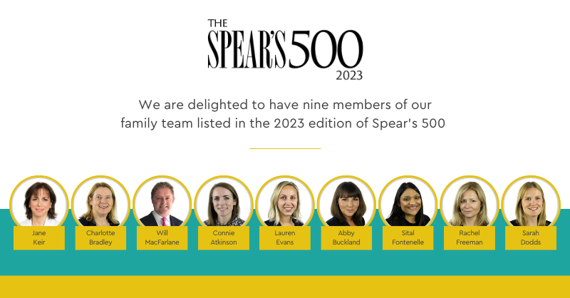 Congratulations to Jane Keir, Charlotte Bradley, Will MacFarlane, Connie Atkinson, Abby Buckland, Lauren Evans, Sital Fontenelle, Rachel Freeman &amp; Sarah Dodds for featuring in Spear's Family Lawyers Index 2023.

spearswms.com/law/the-best-f…