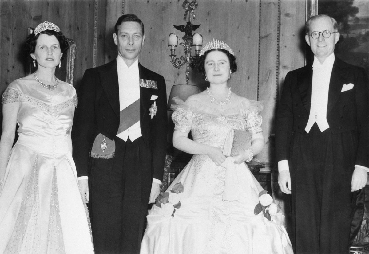 #OTD 1939 - King George VI and Queen Elizabeth attend a reception at the American Embassy in London, on the eve of their departure for their royal tour of Canada and the United States. The event was hosted by US ambassador Joseph Kennedy and his wife, Rosemary. 
#GeorgeVI