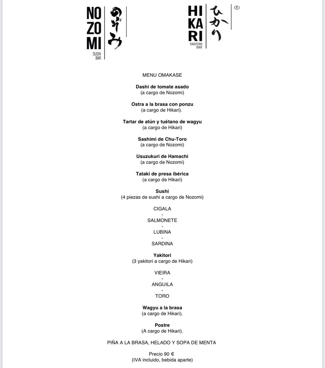 Nuestro menú para <a href="/VlcCulinary/">Valencia Culinary Festival</a>, una colaboración muy especial entre Nozomi y <a href="/hikariyakitori/">Hikari Yakitori Bar</a>. Las plazas para esta ocasión están agotadas, pero seguro que en un futuro no muy lejano nuestros dos proyectos vuelven a encontrarse 😉