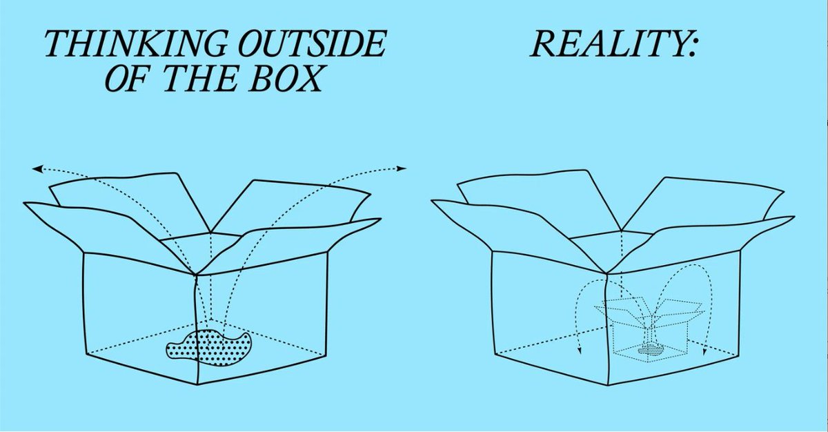 hobdaydesign's tweet photo. I like this illustration from It's Nice That's article "The Test of Time" (https://t.co/SGEnKHuqKd).

I like it because it supports my belief that people never actually think outside the box. There's always a bigger box. https://t.co/wwgHjF5YPl
