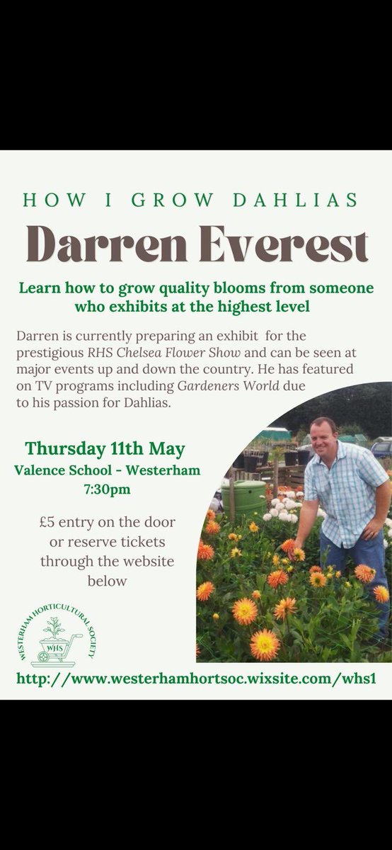 Come and buy your dahlias, have a cup of tea &amp; a slice of cake while hearing Darren talk about growing and taking cuttings, and preparing for The Chelsea flower show.