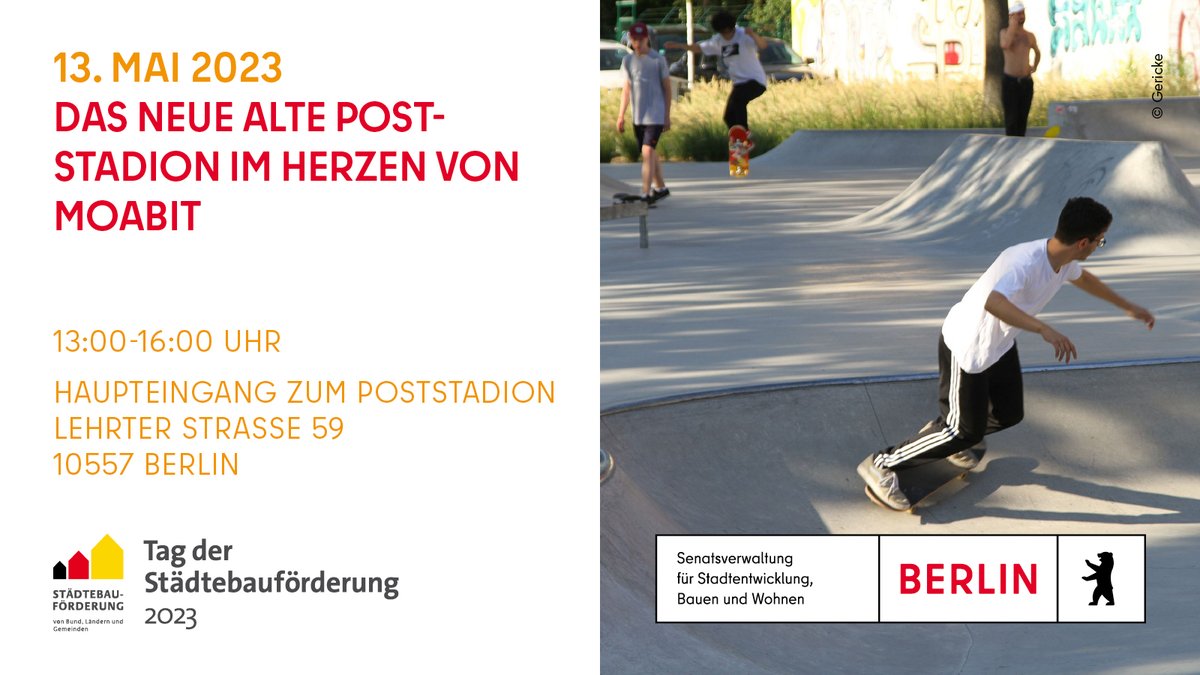 SenStadtBerlin's tweet photo. 13.05.2023: Sie wollen zum #TagderStädtebauförderung Events in #Mitte entdecken?
Zusammen mit dem @BA_Mitte_Berlin haben wir hier ein paar Highlights im Berliner Zentrum zusammengestellt.
Infos zu diesen und allen weiteren Veranstaltungen: https://t.co/VBrxIb2382 #WirImQuartier https://t.co/fFx7XO1p6G