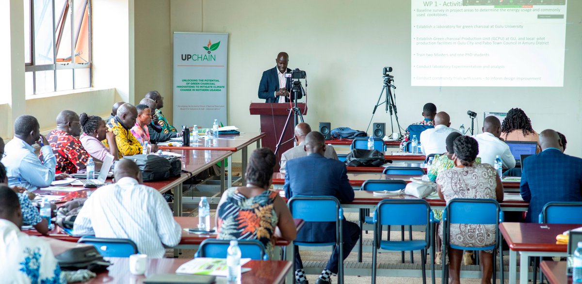 WilliamOdinga's tweet photo. Happening now @GuluVarsity: First annual seminar of the Unlocking the Potential of Green Charcoal Innovations to Mitigate Climate Change in Northern Uganda (UPCHAIN) project. It is exactly one year since the launch of the project. @bsu_gulu @DFC_Fellowship @BuseinSamilu @go_tabo https://t.co/bHt8aeVVTG