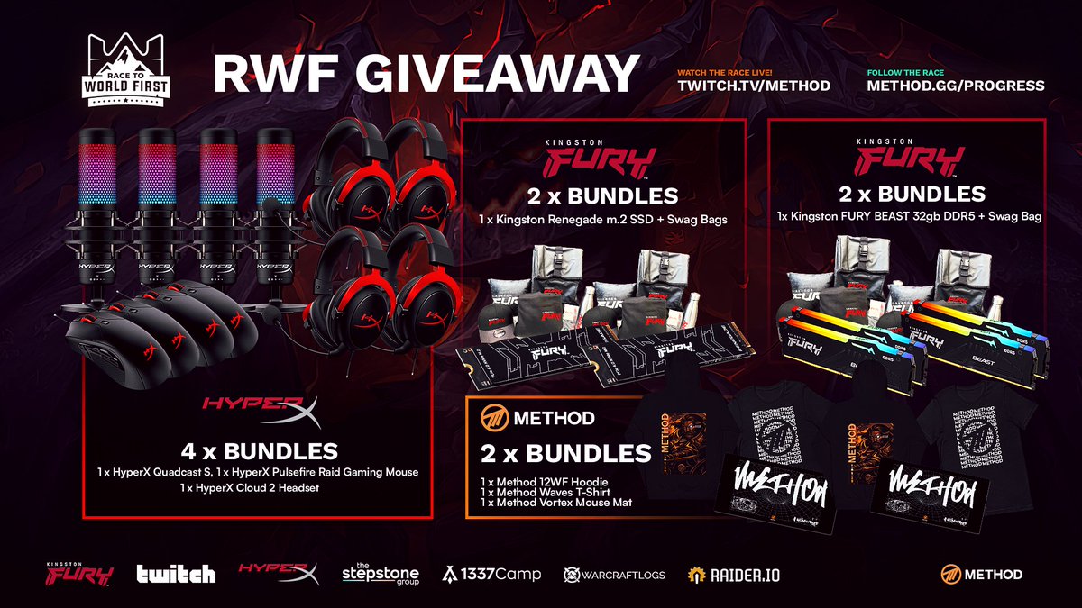 Method's tweet image. We&apos;re doing a HUGE Giveaway to celebrate the #RWF 🥳

🔁 LIKE + RT 
👤 Follow @Method @kingstontech @HyperX 
🗨️ Tag a friend
📎 More entries: gleam.io/rpCJy/rwf-aber…

-Ends May 31st-
