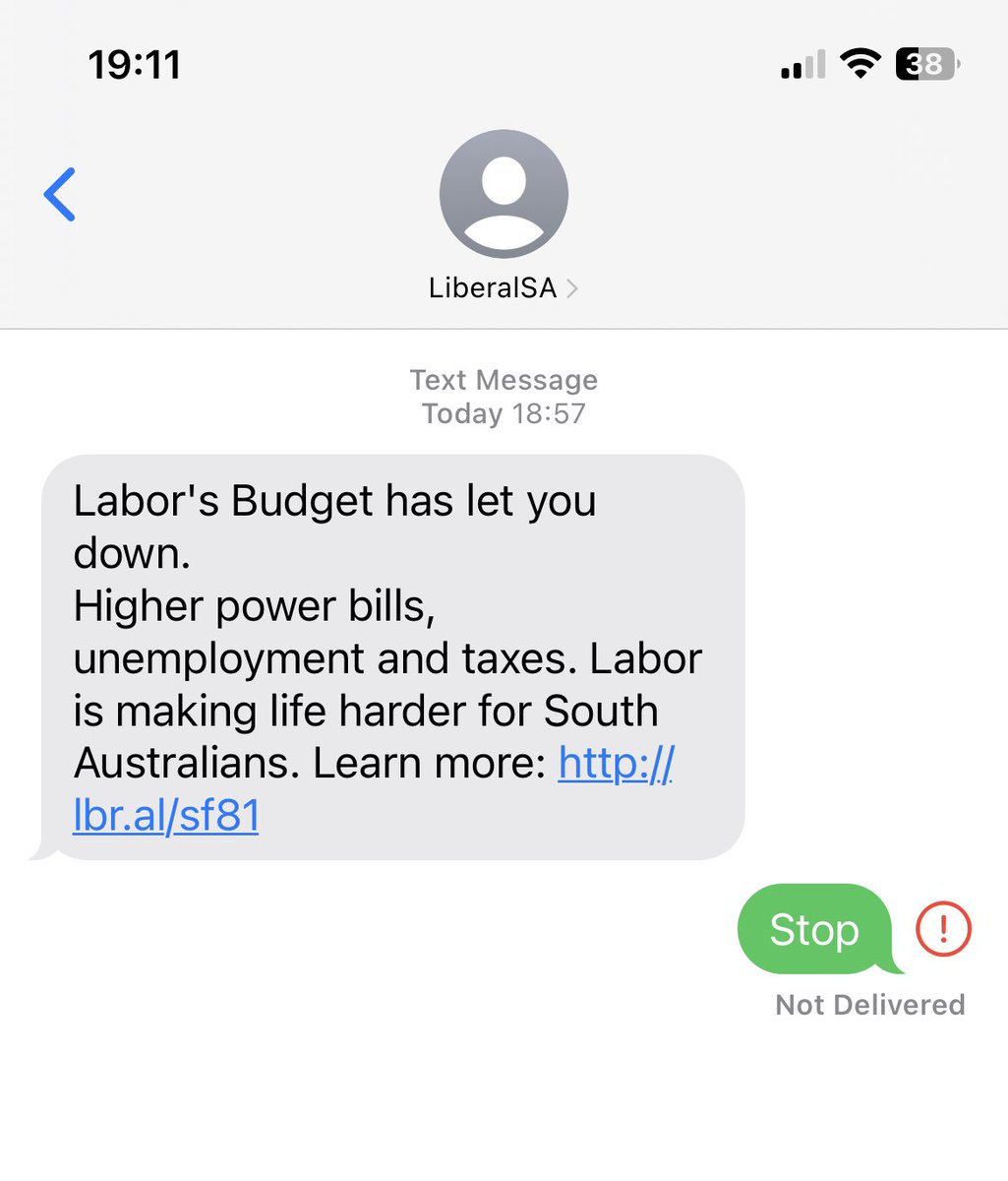 ddaff78's tweet image. Hey @SALibMedia , how do I get you to stop sending me your propaganda? 

Surely there’s a requirement to let people opt out of unsolicited text messages??