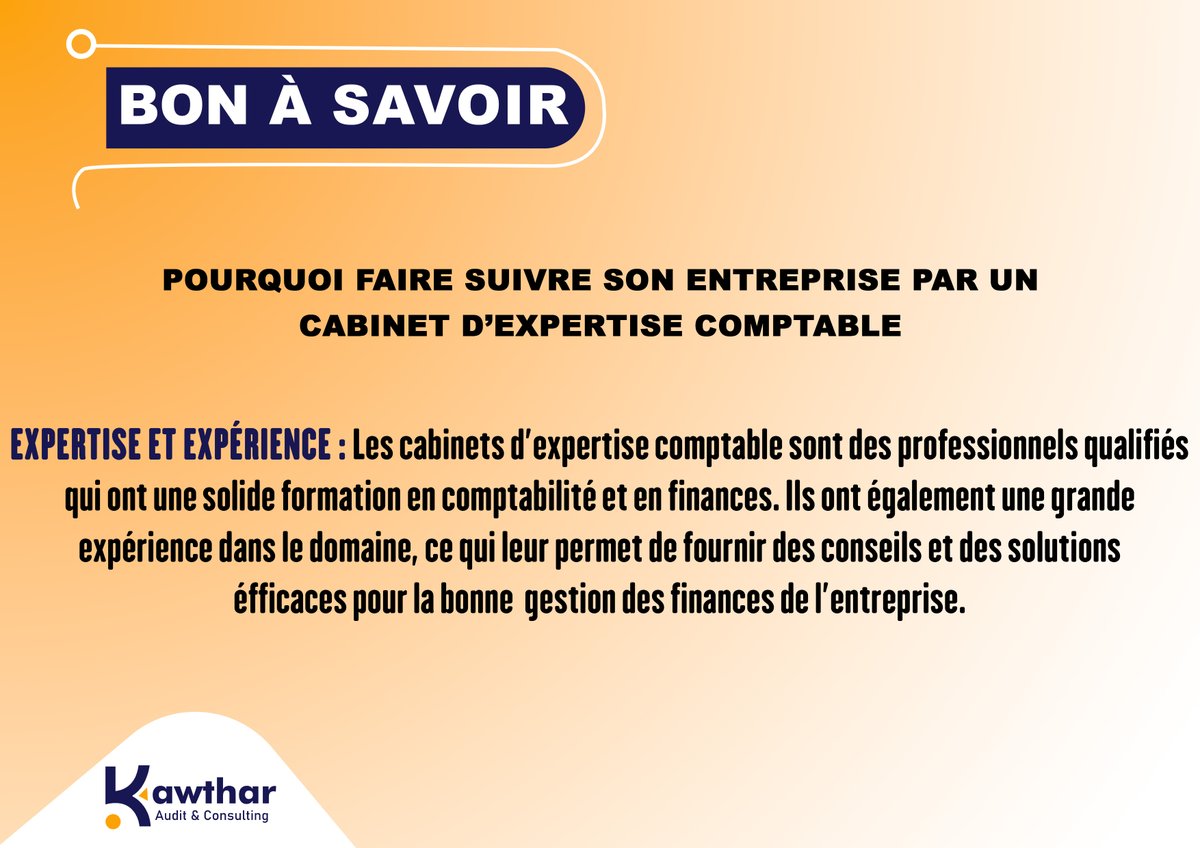 KawtharAudit's tweet image. 𝗕𝗢𝗡 𝗔 𝗦𝗔𝗩𝗢𝗜𝗥 :  𝗣𝗼𝘂𝗿𝗾𝘂𝗼𝗶 𝗳𝗮𝗶𝗿𝗲 𝘀𝘂𝗶𝘃𝗿𝗲 𝘀𝗼𝗻 𝗘𝗻𝘁𝗿𝗲𝗽𝗿𝗶𝘀𝗲 𝗽𝗮𝗿 𝘂𝗻 𝗰𝗮𝗯𝗶𝗻𝗲𝘁 𝗱'𝗘𝘅𝗽𝗲𝗿𝘁𝗶𝘀𝗲 𝗖𝗼𝗺𝗽𝘁𝗮𝗯𝗹𝗲 #kawthar #comptabilité #audit #cabinet #comptabilite #Abidjan #Audit #expertise #comptable