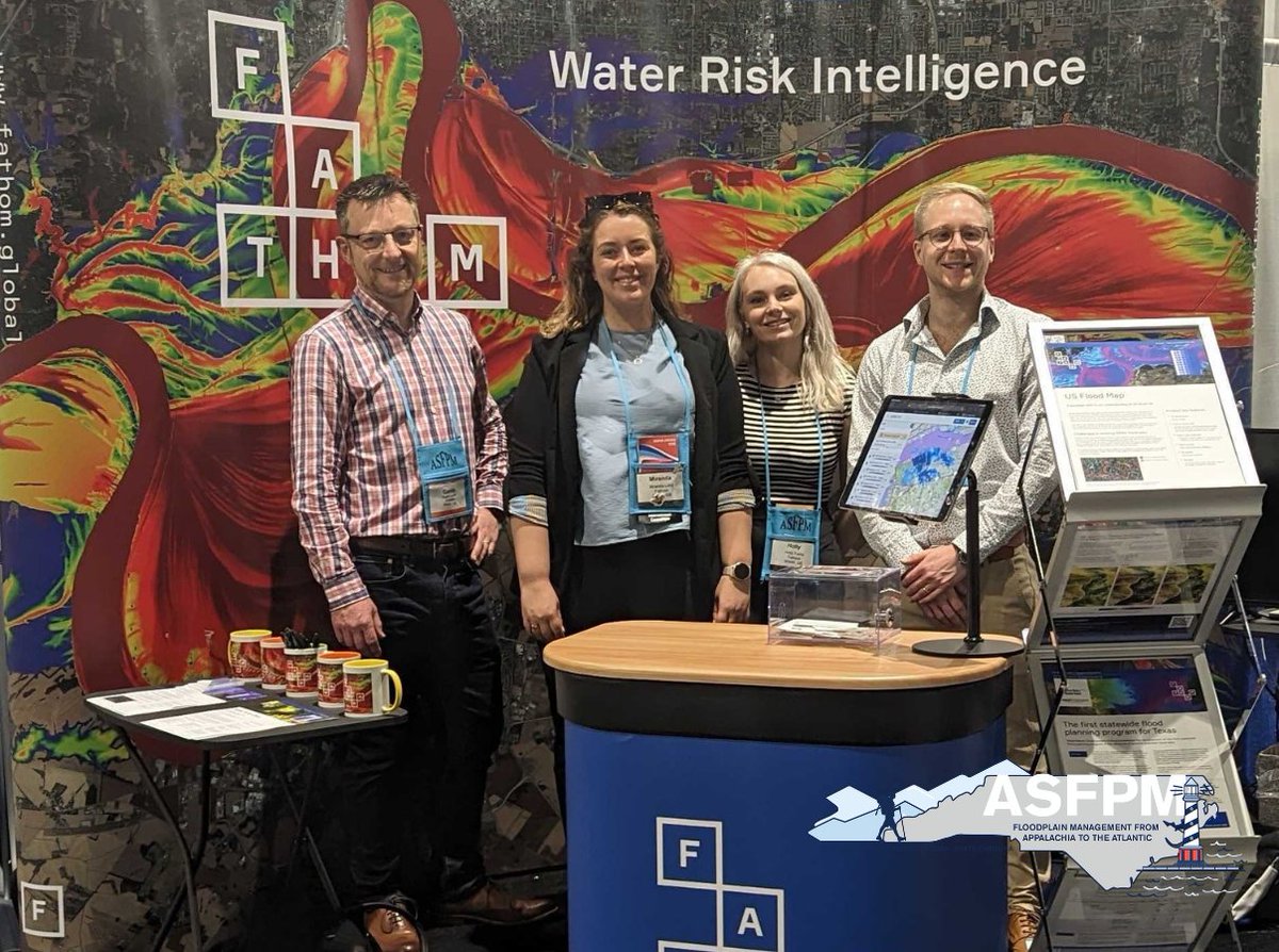 fathom_global's tweet photo. Fathom are back at @FloodsOrg #ASFPM this year. Find Dr Chris Sampson, Gavin Lewis, Holly Taylor & Miranda Little on stand #123.
If you’re at ASFPM, join Fathom & @JacobsConnects presentation tomorrow: Goldilocks and the three urban flood models: How to size it just right. https://t.co/zfPFeqydjQ