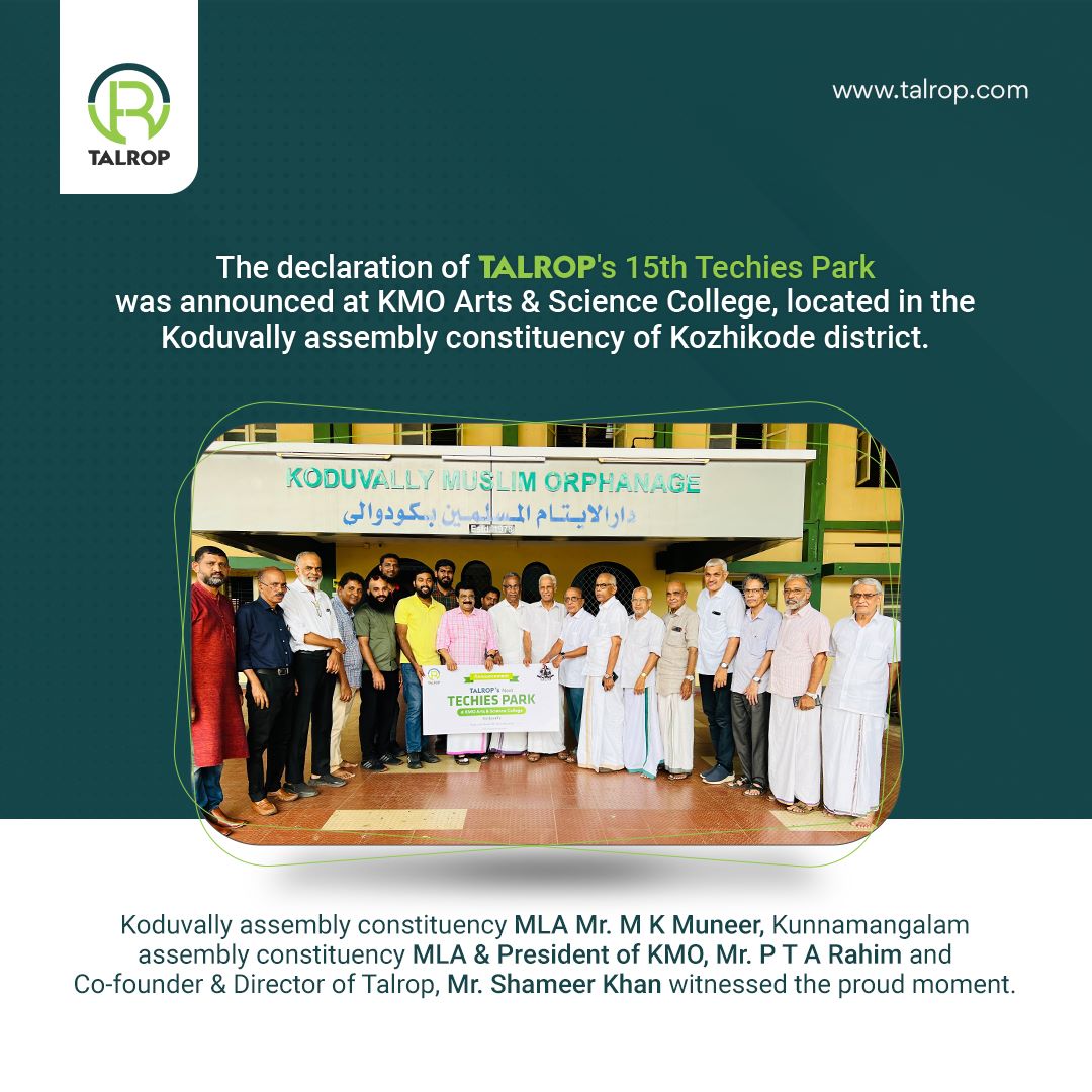 talropworld's tweet photo. The declaration of Talrop's 15th Techies Park was announced at KMO Arts &amp; Science College, located in the Koduvally assembly constituency of Kozhikode district.

#Talrop #TechiesPark https://t.co/5xIlNg0URQ