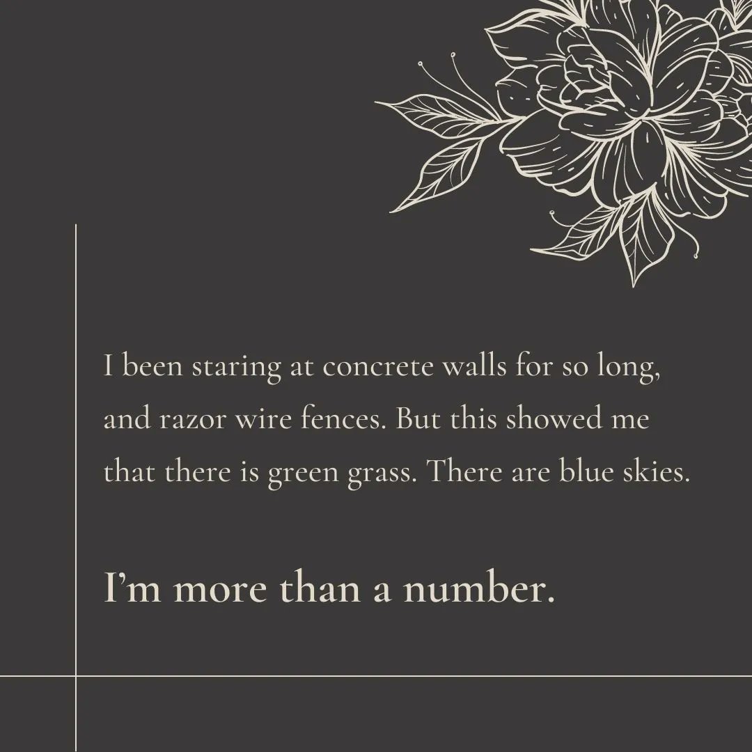 "I been staring at concrete walls for so long, and razor wire fences. But this showed me that there is green grass. There are blue skies. I'm #MoreThanANumber." 

#ShakespeareInPrison #ArtsInPrison