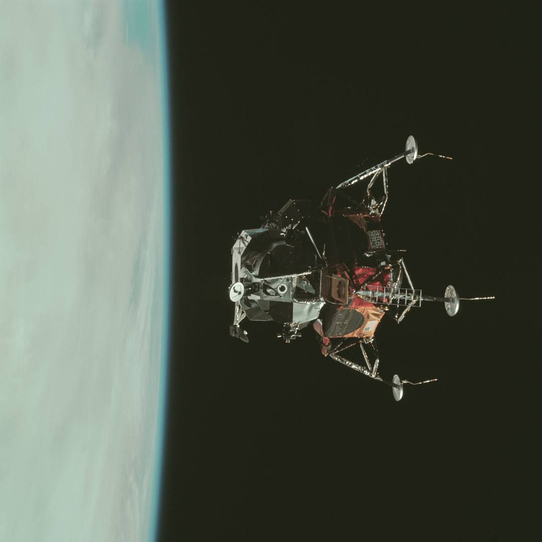 ComeInSpaceCmd's tweet photo. Apollo 9 Lunar module test in Earth orbit #spacecmd #space #mannedspaceflight #nasa #lunar #moon #LEM #cosmos #exploration #apolloprogram #discover #saturnv #1969 #spacerace https://t.co/s7Ozjto1gd
