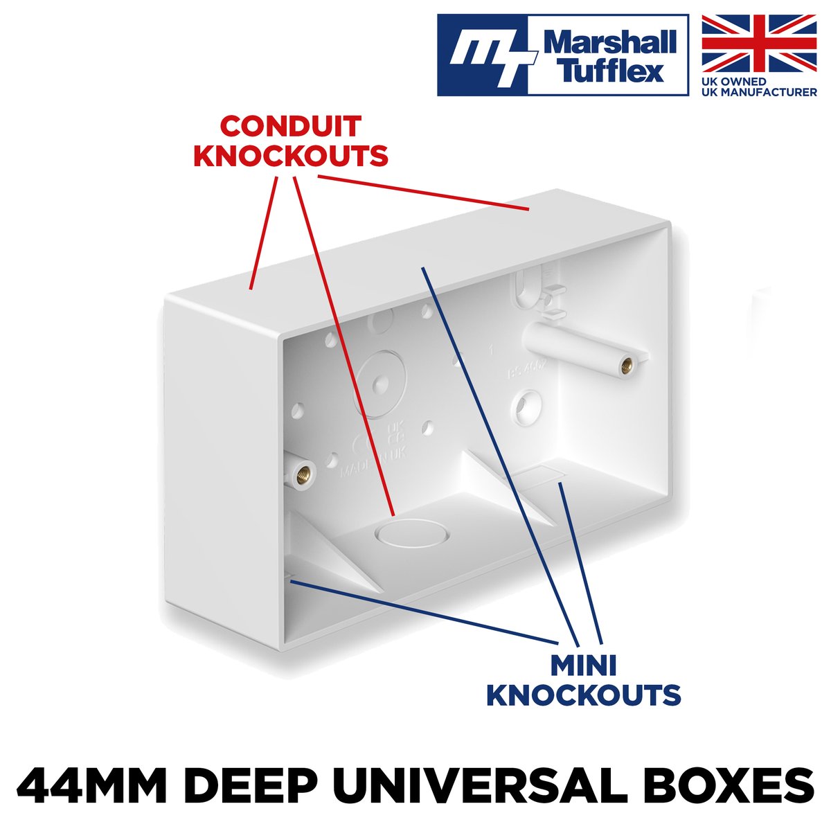 MTufflex's tweet image. We have introduced 44mm deep universal switch and socket boxes to our range. For ease of stocking and specification, these boxes feature knockouts for both conduit and mini trunking. Find out more here: ow.ly/qLXU50NHTjS #minitrunking #pvc #solutions #socket #switchboxes