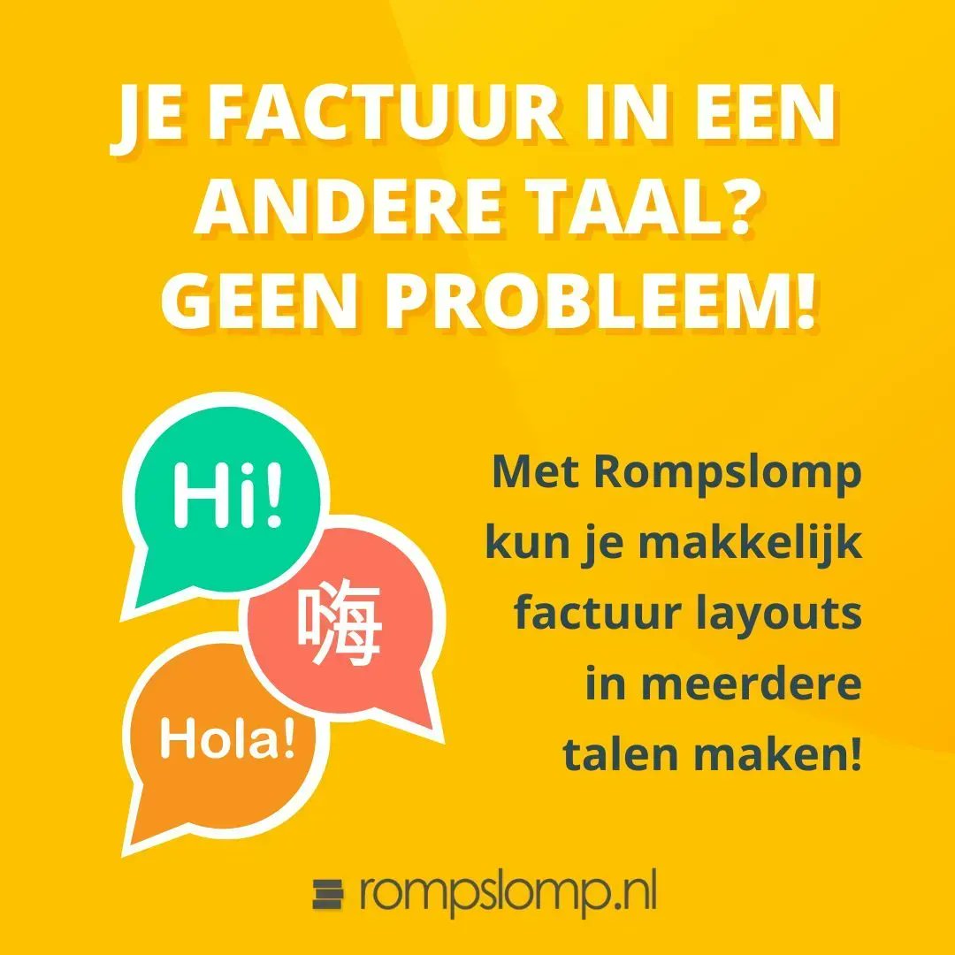 Avez-vous des clients en France? 🇫🇷 Oder in Deutschland? 🇩🇪 Gelukkig kan je met Rompslomp ook factuur layouts in andere talen maken! 
Wil je weten hoe? Raadpleeg onze supportpagina: (buff.ly/3Md5E0g) 

#ondernemen #talen #factureren #boekhouden #zzper