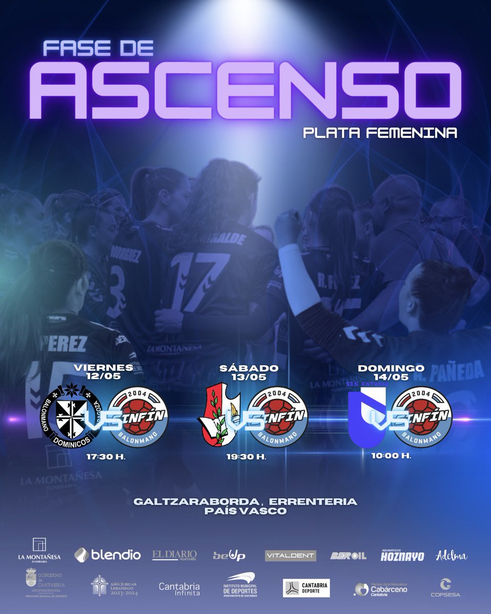 🚀 𝑽𝒐𝒍𝒂𝒏𝒅𝒐 𝒉𝒂𝒄𝒊𝒂 𝒍𝒂 𝑭𝑨𝑺𝑬 𝑫𝑬 𝑨𝑺𝑪𝑬𝑵𝑺𝑶 𝑷𝑳𝑨𝑻𝑨

🆚Este fin de semana nuestras guerreras de Funeraria La Montañesa Sinfín se juegan el ascenso en Errenteria contra Unizar Dominicos, Lodisna San Antonio y el anfitrión, Ereintza Aguaplast

⚫️🔵 #aúpasinfín