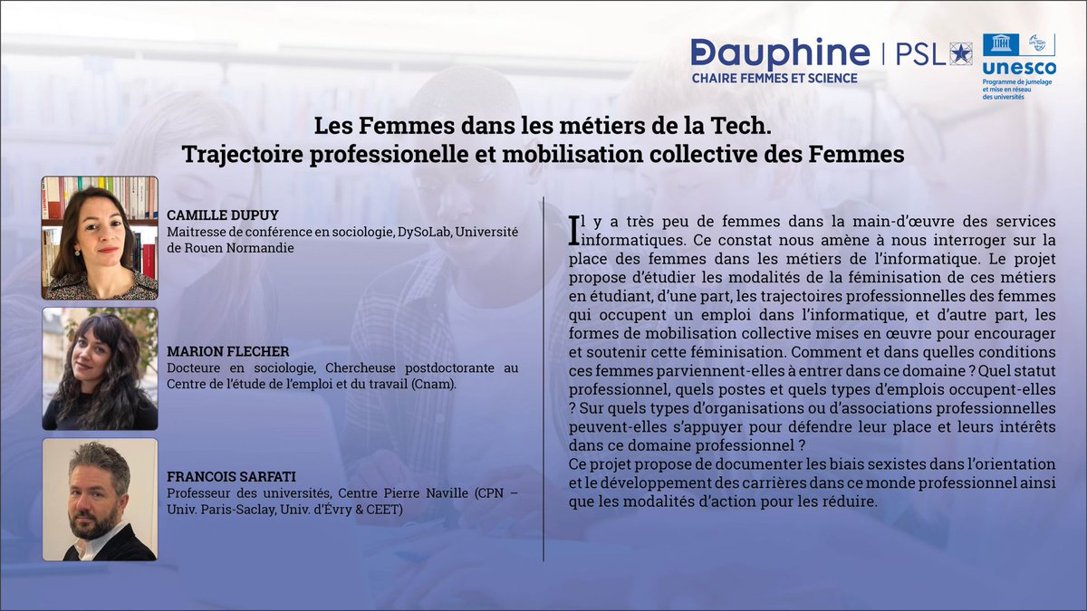 Très heureuse de commencer cette enquête sur la place des Femmes dans les métiers de la #tech, aux côtés de Camille Dupuy et de François Sarfati ✨
@femmesetscience 
@GouvPar_lemploi @CeetEtudes @Paris_Dauphine