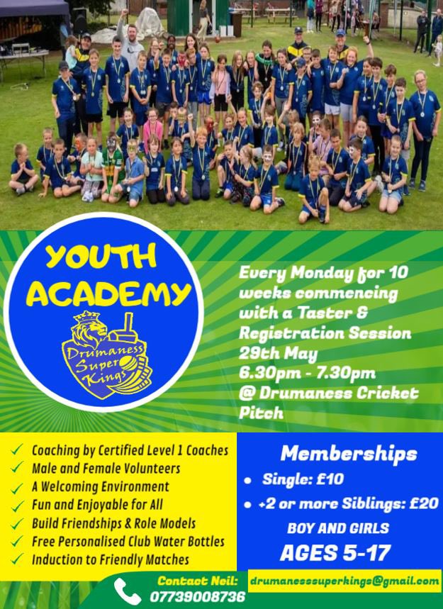 DSK Youth Academy - starting on Monday 29th May @ 6.30pm with a Taster Session &amp; Registration. Parents who had kids registered last year will be notified via Spond. If you would like to register you child please contact club <a href="/NCU_News/">Northern Cricket Union</a> <a href="/cricketireland/">Cricket Ireland</a> <a href="/NCUcoaches/">NCU CA</a> <a href="/CIParticipation/">Cricket Ireland Participation</a>