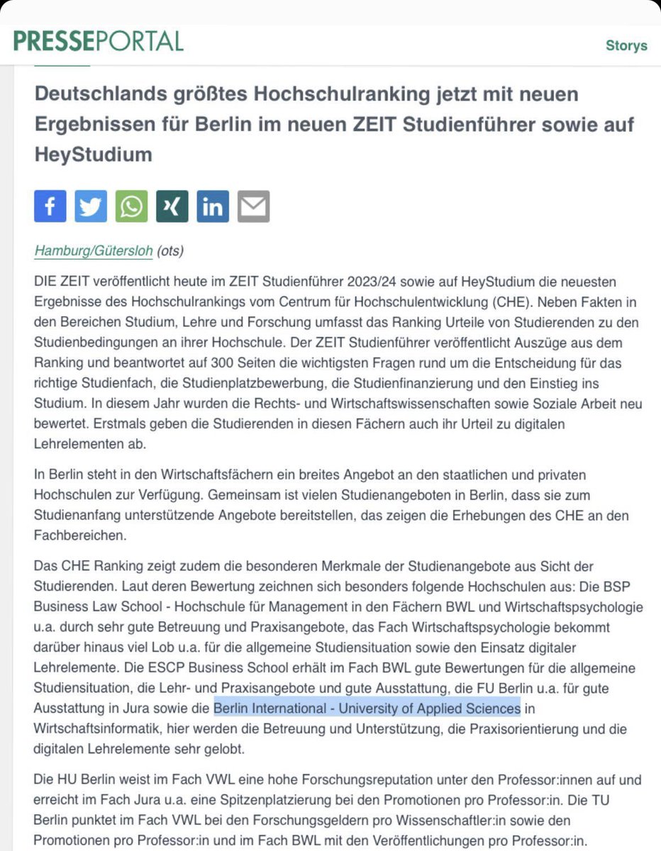 2014 Yılında Berlin’de kurduğumuz @berlin_int üniversitemizin işletme fakültesi, Almanya’nın en önemli değerlendirme sitesi olan ZEIT Studienführer’de, Berlin’in en iyi işletme fakültelerinden biri oldu!