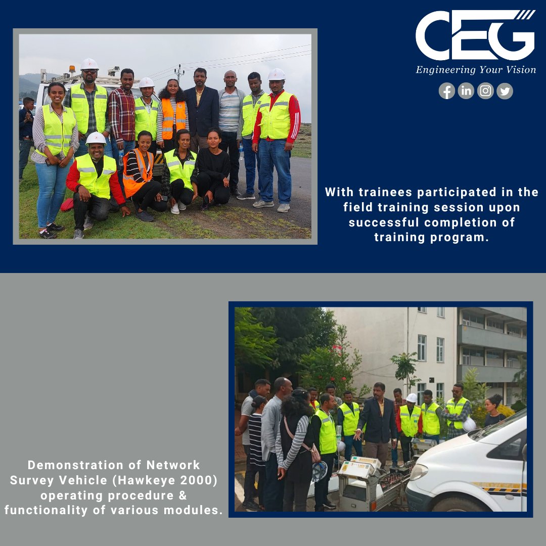 cegindia's tweet photo. @cegindia took a significant step towards enhancing the country's road infrastructure by conducting an extensive training program on PMS & RAMS for Ethiopian Roads Authority (ERA) representatives.
#CEG #EngineeringYourVision #Ethiopia #ERA #TrainingSession #Management #consulting https://t.co/kPrFsA5FcD