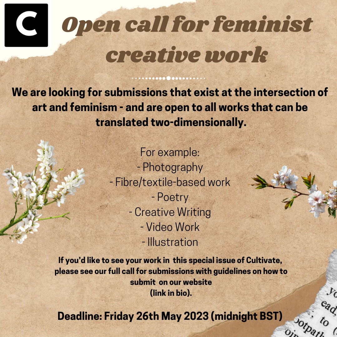 🎉Calling all creatives! Cultivate, a postgraduate feminist journal, wants YOUR submissions for our 2023 special issue! 🎨📝 Dive into the intersection of art and feminism with us. #CallForSubmissions #FeministArt