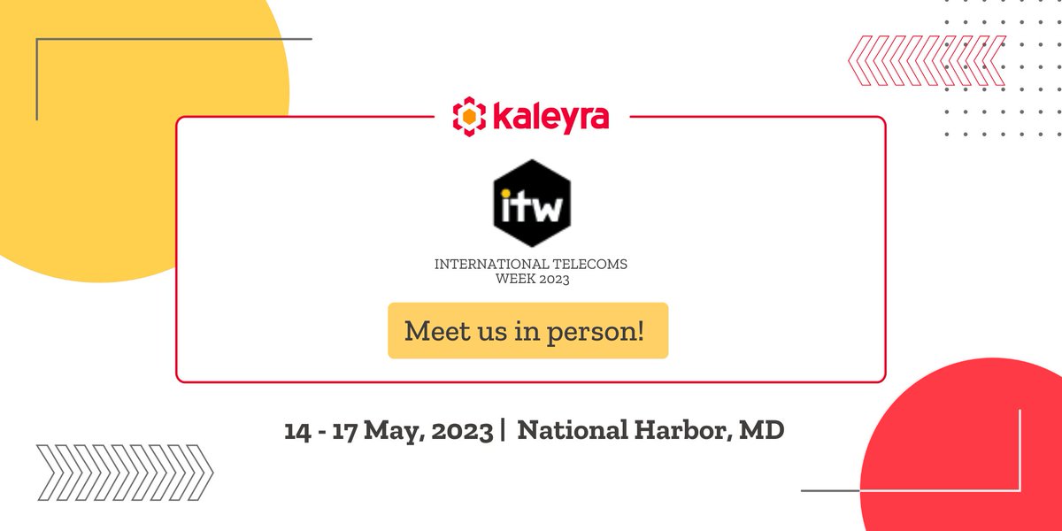 Kaleyra_'s tweet image. Join us at International Telecoms Week - ITW 2023, one of the world’s premier telecom events of the year!

Meet our team of experts to learn how Kaleyra&apos;s intuitive messaging solutions can help boost your business revenues.

#itw2023 #globalconnectivity #TelecomEvent #cpaas