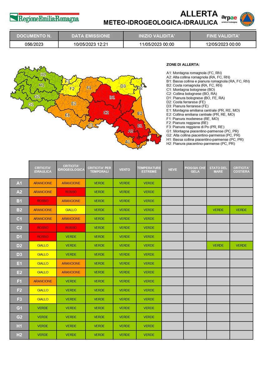 #AllertaMeteoER
Dalle 00:00 del 11/05/2023 alle 00:00 del 12/05/2023
ROSSA per criticità #idraulica e #idrogeologica;
ARANCIONE per criticità #idraulica e #idrogeologica;
GIALLA per criticità #idraulica e #idrogeologica
➡️bit.ly/3pvGaSA