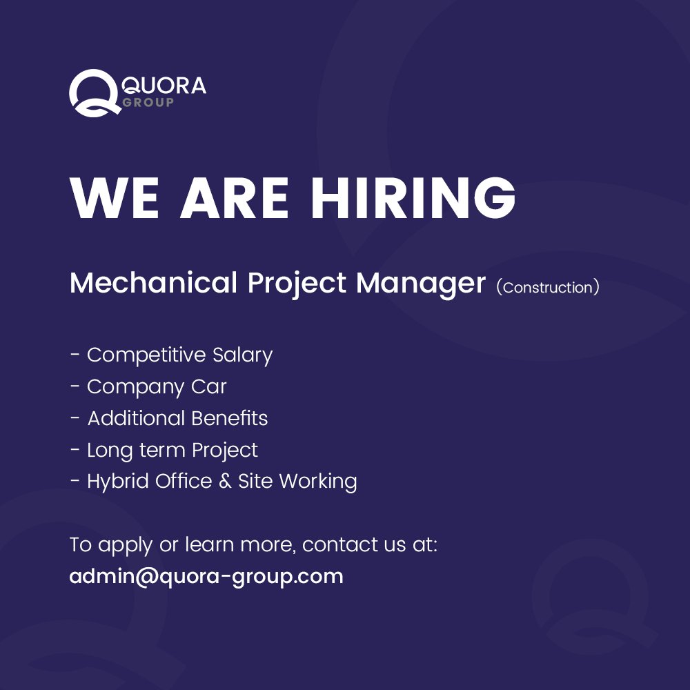 Quora_Group's tweet photo. WE ARE HIRING!

Not only will you be joining one of the regions most exciting and fastest-growing firms, you'll be rewarded with:

- Competitive Salary
- Company Car
- Additional Benefits
- Long Term Project
- Hybrid Office &amp; Site working

Apply at: admin@quora-group.com #Careers https://t.co/BgvKQTQBzW