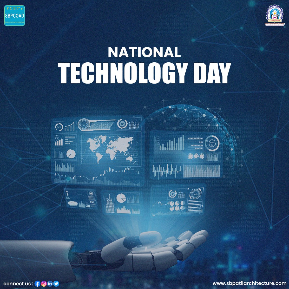 SBPCOAD's tweet photo. #NationalTechnologyDay is observed to memorialise the nuclear test which was held in #Pokhran on 11th May, 1998.
So let's celebrate this day as tribute to our renowned Scientists!

#PCET #SBPCOAD #Technology #nationaltechnologyday2023 #Innovation #India #automation #AI #TechDay https://t.co/N7MphJGcum