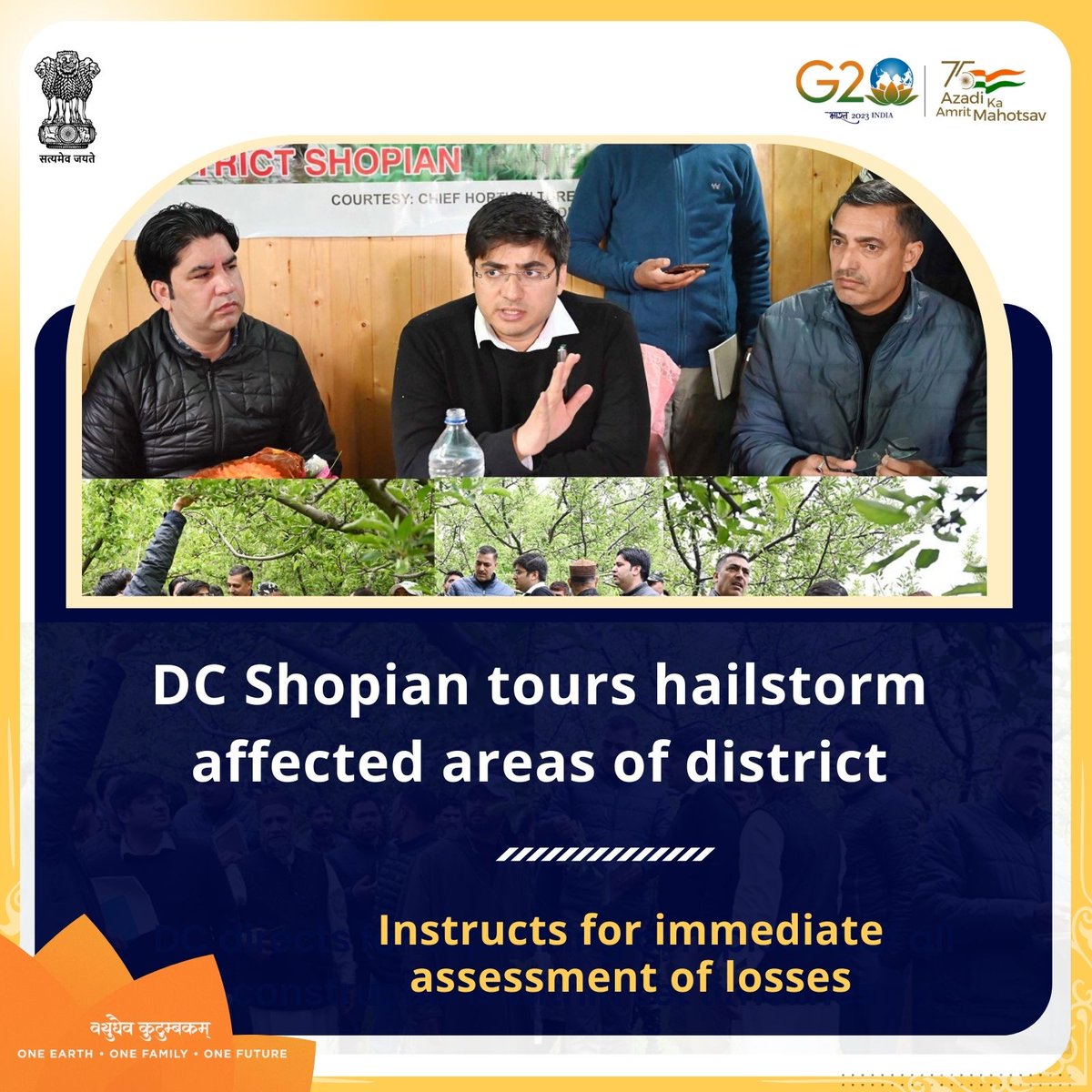 Informationspn's tweet image. #ProgressingJK
DC Shopian tours hailstorm affected areas of district; Instructs for immediate assessment of losses.
@diprjk 
@PIBSrinagar 
@ddnews_jammu 
@ddnewsSrinagar