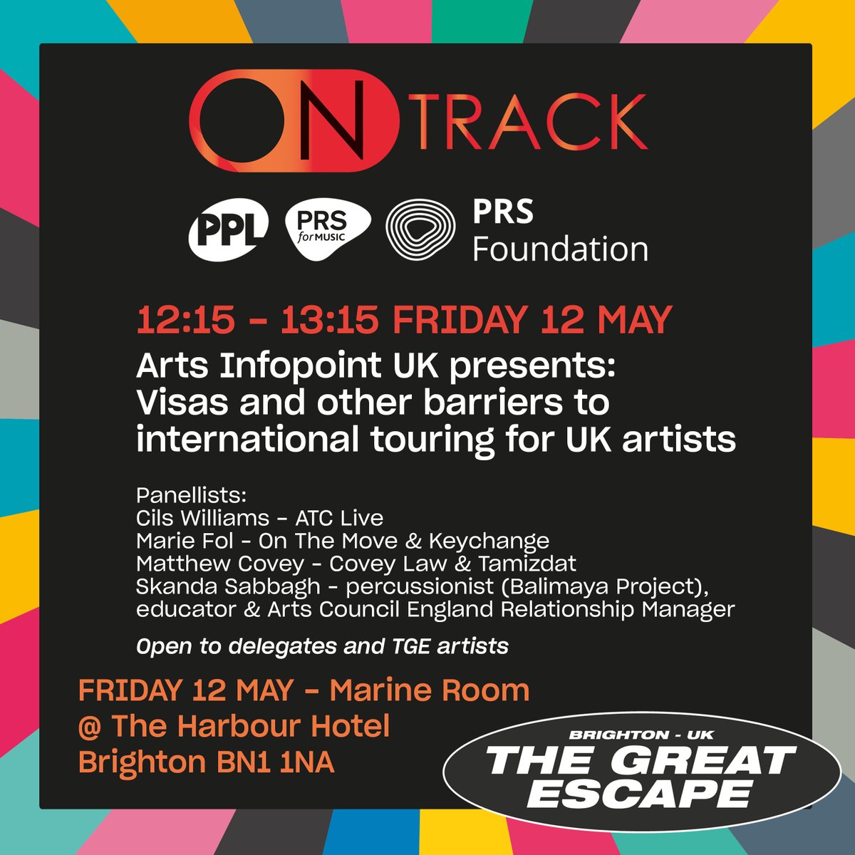 Our #OnTrack hub hosts important discussions <a href="/thegreatescape/">The Great Escape</a>:
<a href="/HelpMusicians/">Help Musicians</a> presents 'Music Minds Matter: Mental health in music - where are we now?' at 11am
+
<a href="/ArtsInfopointUK/">Arts Infopoint UK</a> 'Visas and other barriers to international touring for UK artists' at 12.15pm.
bit.ly/3BitgtK