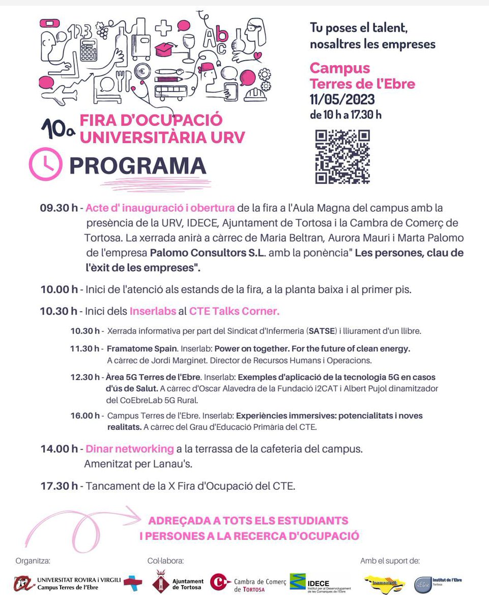 📌Demà ens trobareu a la Fira d'ocupació que organitza el #Campus Terres de l'Ebre de la <a href="/universitatURV/">Universitat Rovira i Virgili</a>   Us hi esperem!