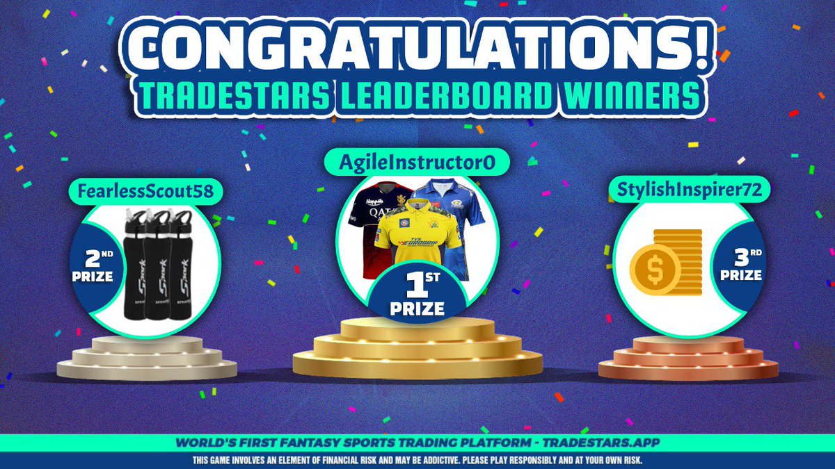 TradeStarsOK's tweet photo. ๐ We are delighted to announce the winners of the "#TradeStars Weekly #Leaderboard"
๐๐ป We would like to thank each and every one of you for your incredible support
๐Check the #winners here: https://t.co/gt6NExjIEW
๐ 3 Winners will get a Jersey, Sipper and 400 Chips
#Reward https://t.co/yaU3V8T7Mt