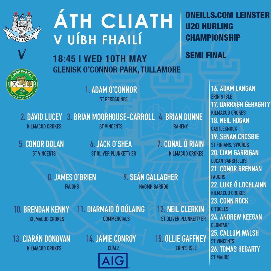 Allianz 𝘿𝙪𝙗𝙈𝙖𝙩𝙘𝙝𝙏𝙧𝙖𝙘𝙠𝙚𝙧 on Twitter "Best of luck to the U20 Hurlers v