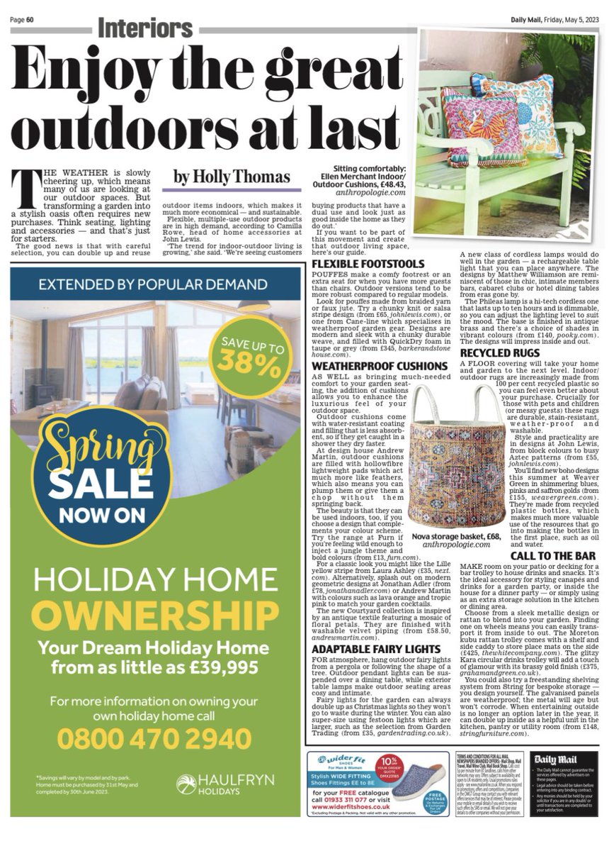 The sun is shining (where I am, for now!) so I’m taking the opportunity to post my piece on garden essentials for this year - choose items that look good inside and outside to get double the use for your money…in the Daily Mail…