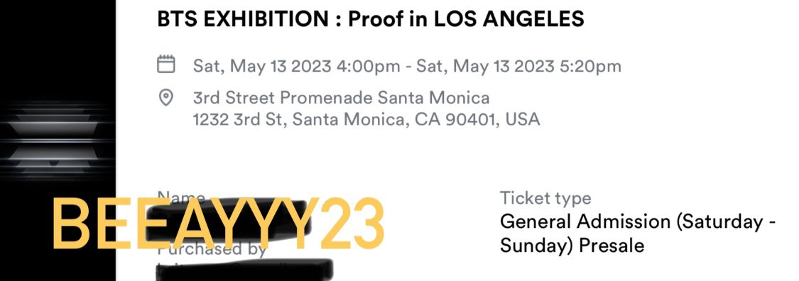 beeayyy23's tweet photo. ๐ WTS ๐
2 tickets to BTS Proof Exhibition in LA for Saturday 5/13 @ 4PM
Selling for under fv for $50 each
Will send proof!
๐ dm me if interested ๐
#BTS_Exhibition
#BTS_ProofinLA
#BTSProof #AGUSTD_SUGA_TOUR https://t.co/w09mVK9Q8f