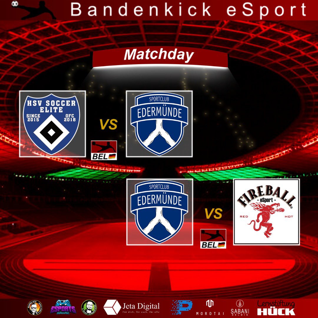 Bandenkick BEL Blue🥇
Spieltag 11.
Auswärtsspiel
🆚HSV Soccer Elite
⏰20:20

Spieltag 12.
Auswärtsspiel
🆚Fireball eSports
⏰20:50

Live auf Twitch
______________
Bandenkick Partner:

<a href="/bandenkick/">Bandenkick</a>
<a href="/lernstiftung/">Lernstiftung Hück</a>
<a href="/MagazineClubs/">eSports Magazine Pro</a>