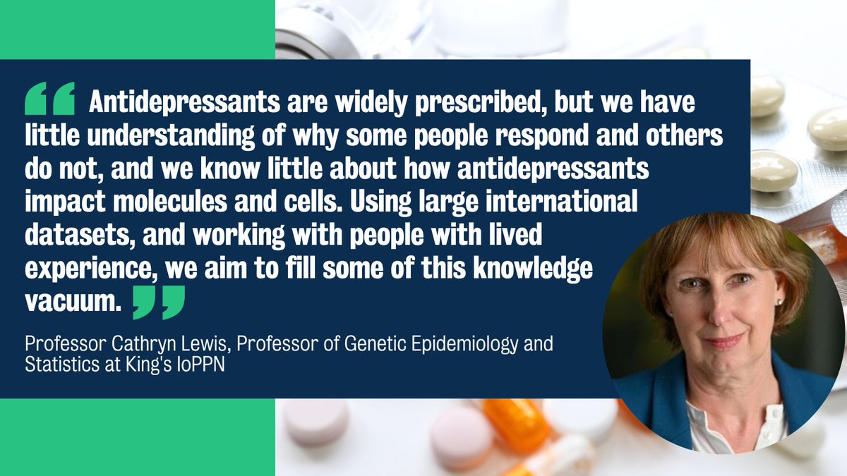 🧵Prof @cathrynlewis has been awarded over £4m for her programme which will use #genomic, #informatic and #cellular studies to better understand how #antidepressants work and why individuals vary in their response. @wellcometrust #KingsIoPPN