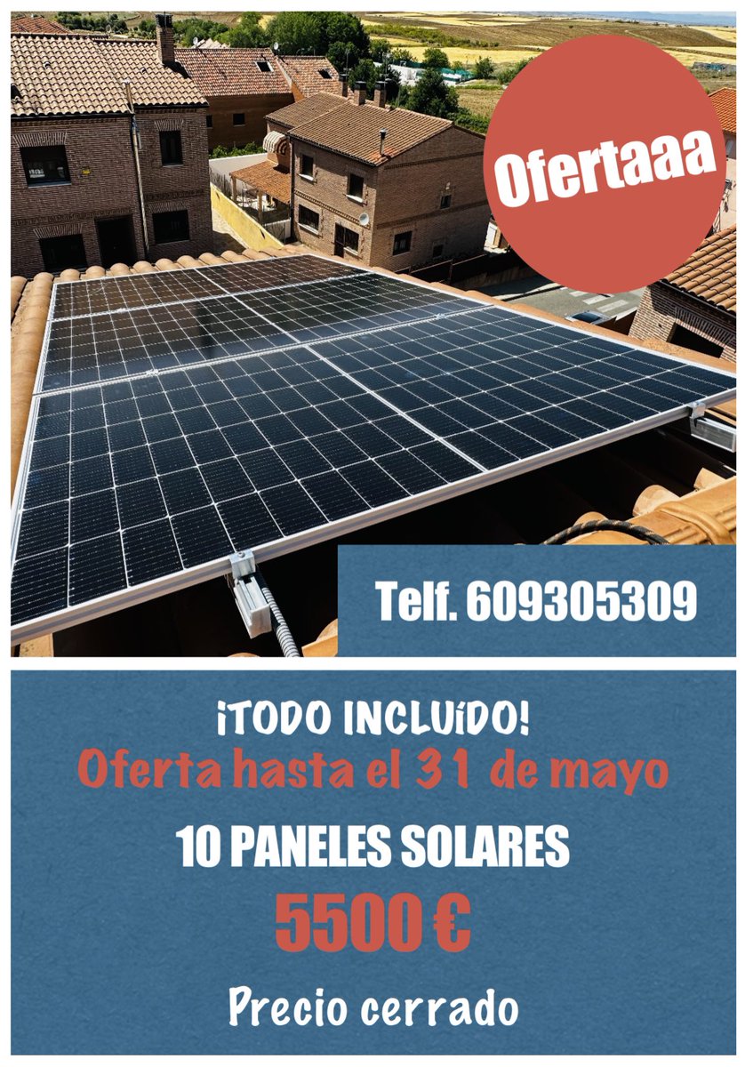 Aprovecha nuestra oferta en instalación de paneles solares!!!☀️⚡️Y benefíciate también de las ayudas del gobierno que terminan este 2023⏳
#PanelesSolares #GreenEnergy #MedioAmbiente #autoconsumo #placasolar #energiaverde