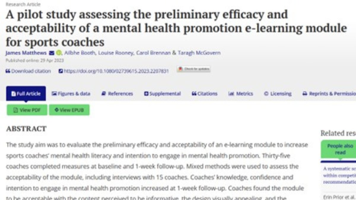 ***Just published*** 

A collaboration between #UCDSPHPSS and <a href="/JigsawYMH/">JigsawYMH</a> showing the positive effect of the One good coach™ programme on sport coaches mental health literacy. Thanks to Sport Coaching Ireland, <a href="/MichaelMkmcg/">michael.mcgeehin</a>, <a href="/swimireland/">Swim Ireland</a> &amp; <a href="/IrishRugby/">Irish Rugby</a>.
 
bit.ly/3MdAIg2