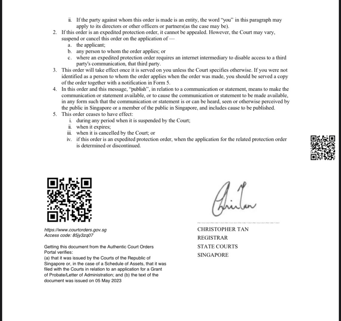 duchessvondoge's tweet photo. . @zhusu has obtained an Expedited Protection Order in Singapore State Court against @CryptoHayes https://t.co/blfAeSlAVE