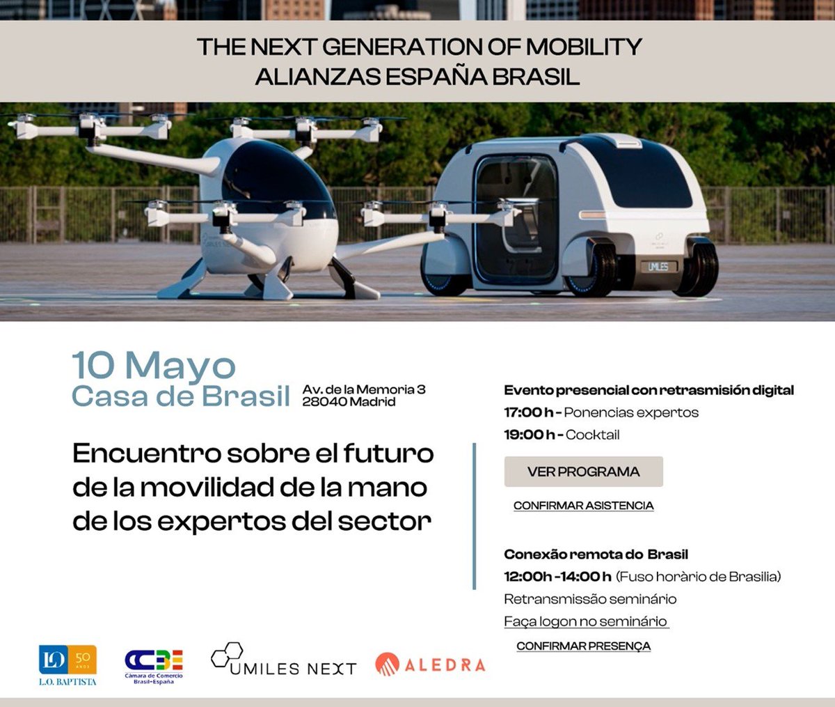 CamaraBr_Esp's tweet photo. ⏰ Te esperamos a las 17:00 (hora española) para conocer a las empresas líderes de Brasil y España en movilidad sostenible.
✍️https://t.co/hNhrEpUMly
#CCBE #Eventos #Brasil #Webinar #UMILESNext #AirGround #MobilitySolutions https://t.co/FPeOimnrwi