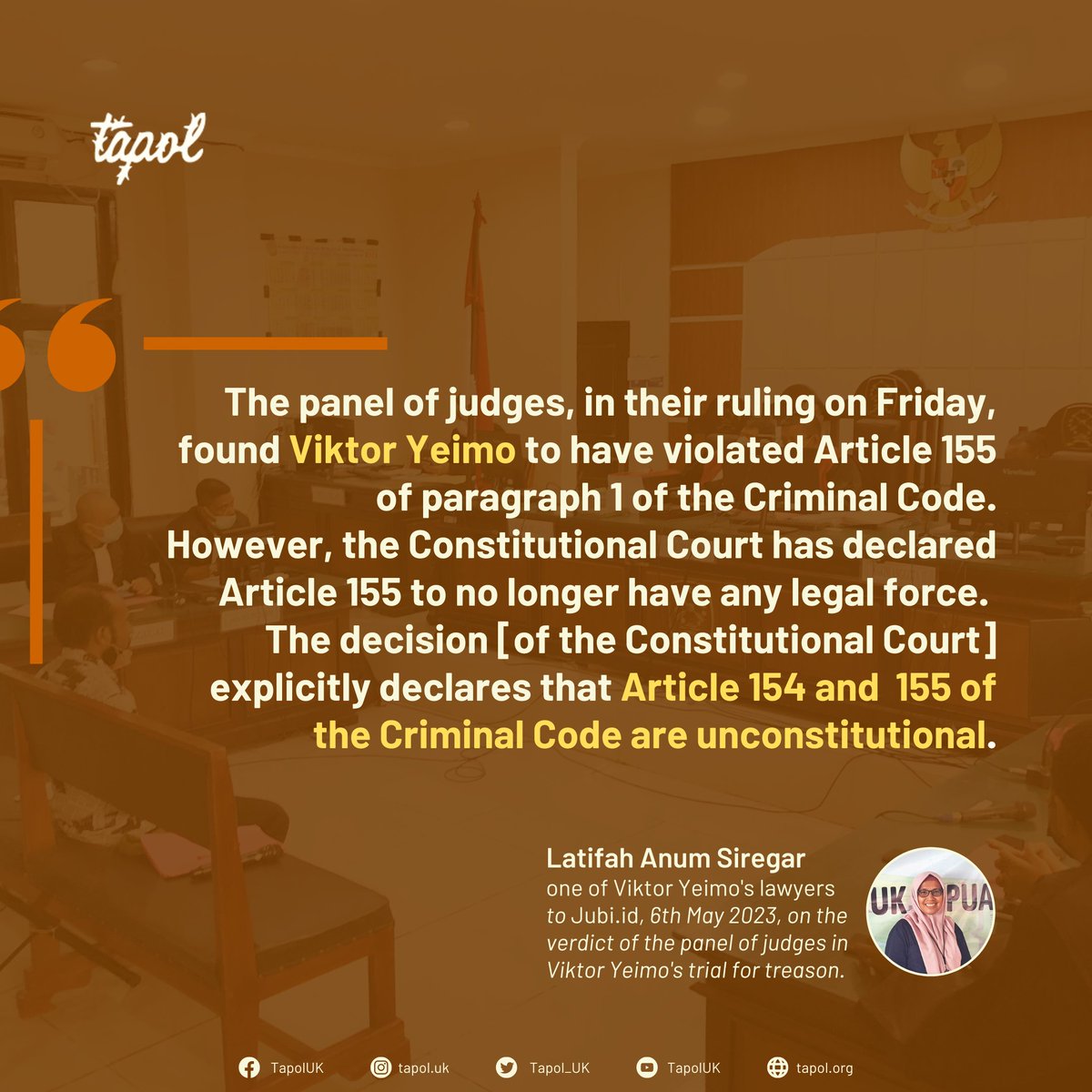 Tapol_UK's tweet photo. Lawyer's view on the panel of judges' verdict in the #ViktorYeimo case. https://t.co/YmNazuDLqz