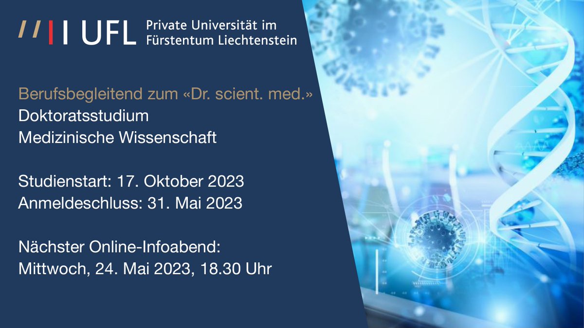 Interesse endlich Ihren Wunsch einen Doktor in der Medizinischen Wissenschaft zu realisieren und wenn möglich berufsbegleitend? Jetzt anmelden zum Online- Infoabend am 24.4! eu01web.zoom.us/webinar/regist…
#medizin #medizinwissenschaft #promovieren #studium #naturwissenschaft #pharma
