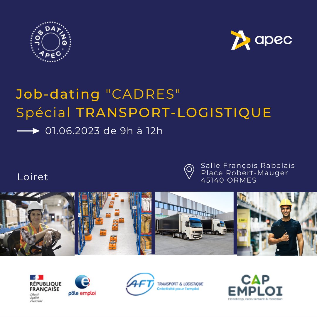 #Cadres, #JeunesDiplômés, #Etudiants,
Connaissez-vous les entreprises du #Transport &amp; de la #Logistique sur le département du #Loiret ?
Venez rencontrer les entreprises qui recrutent en #CDI et en #Alternance 👍
Inscription 👉 bit.ly/3oWh1QK
#jobdating #emploi