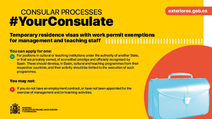 SpainMFA's tweet photo. If you work as management or teaching staff at an institution and you need a #TemporaryResidenceVisa, find out what you can and cannot do at #YourConsulate.
All the information at https://t.co/1Ujl2Qr5PY https://t.co/q93eiSahCV