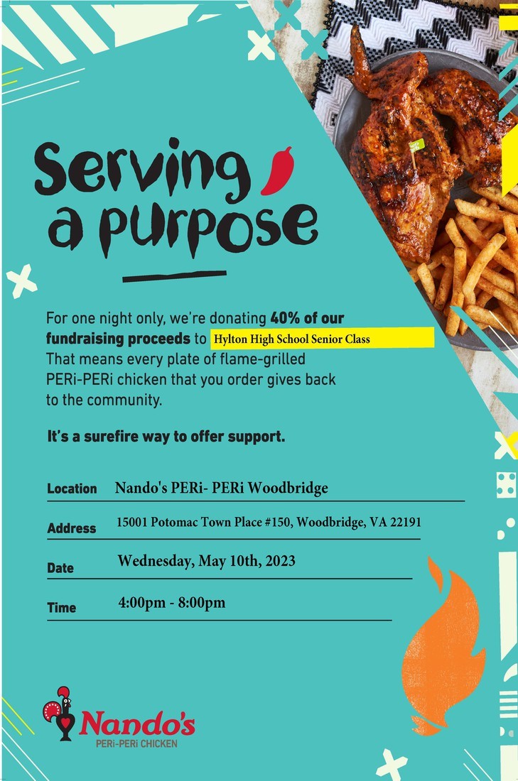 The Senior Class is holding a fundraiser TONIGHT from 4-8 at Nando's Peri Peri in Woodbridge!
