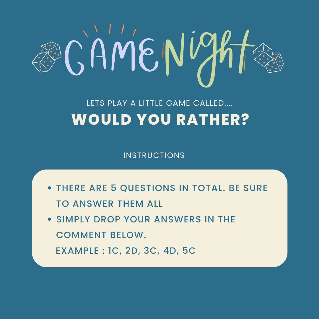 sapotapp's tweet photo. 🌟 It's the sweet spot of the week, geng! 

Join us for a laid-back game of "Would You Rather" 🎉😄

No pressure, just a simple game! Relax, read the questions, and share your choices in the comments. 💬

#wesapotyou #mentalhealthmatters #selfhelptools #peersupport https://t.co/O8WpQ14JNl