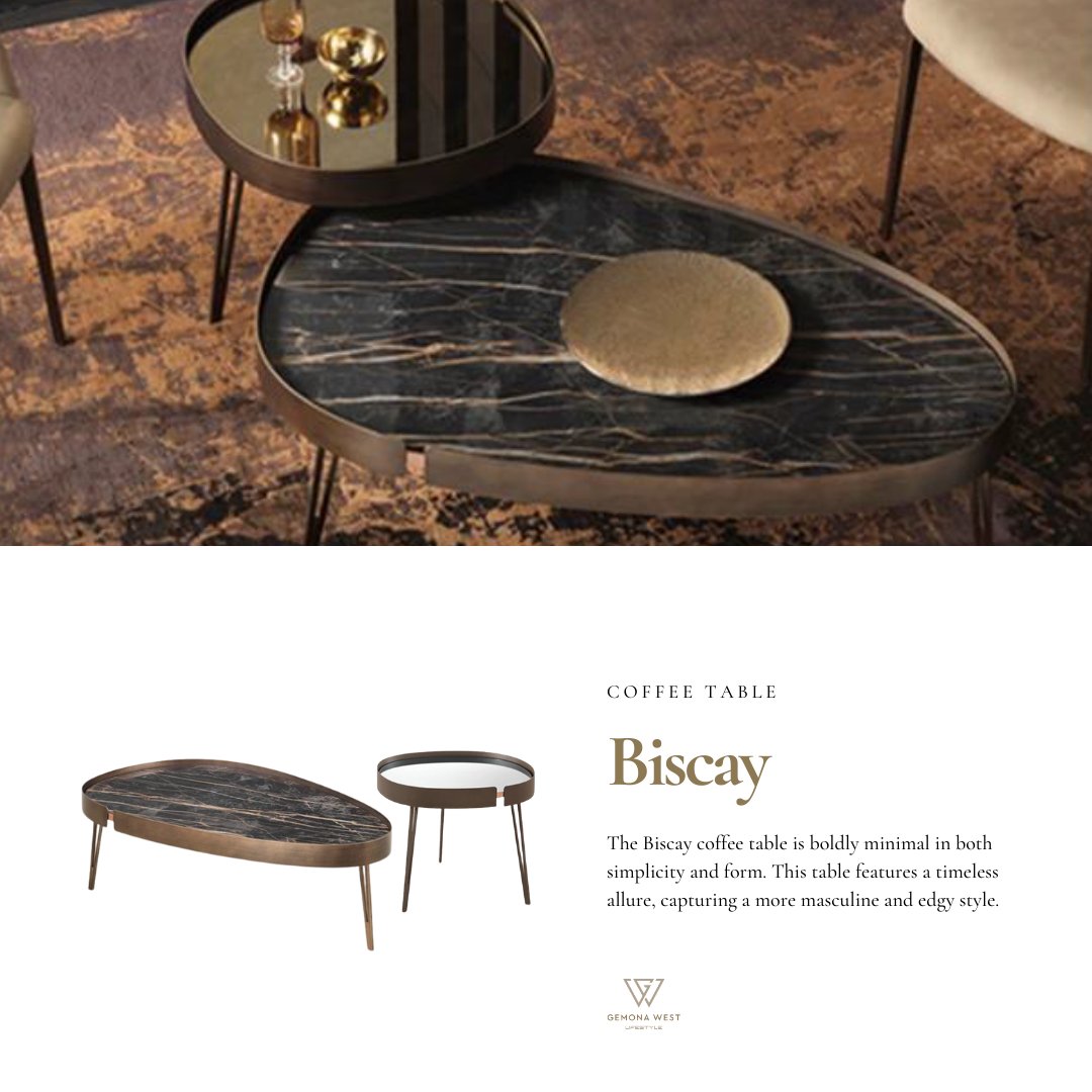 Boldly minimal. Edgy and graciously simple in form.

The Biscay coffee table is indeed timeless, alluring, and highly functional with every inch of its details. 

#gemonawestlifestyle #coffeetable #coffeetabledecor #coffeetabledesign #coffeetablestyling #coffeetables #interiors